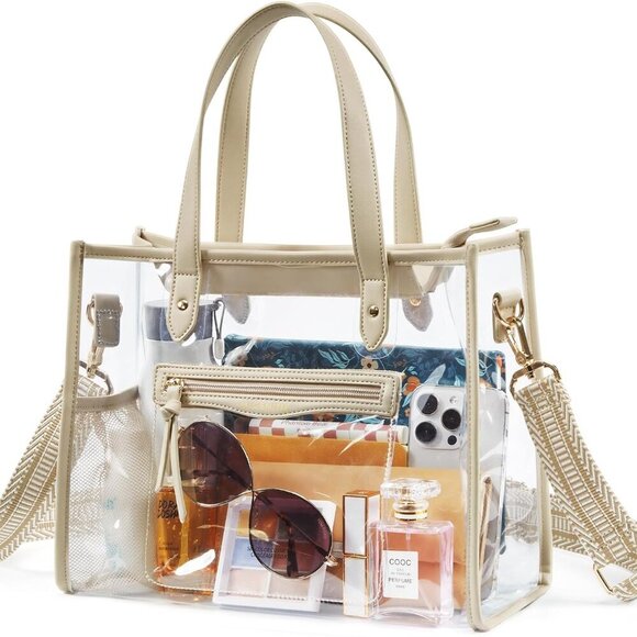 Clear Tote Bag for Women Thick PVC Clear Bag for Stadium Events with Guitar Stra - Picture 1 of 6